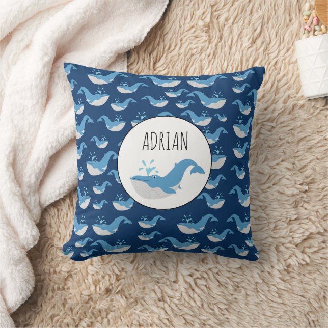 Almofada Padrão de Baleia do Oceano Azul Profundo Nome Pers (Cobertor)