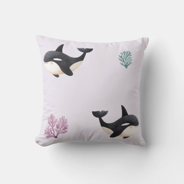 Almofada Padrão de Baleia Orca Fofa para Berçário de Vida M (Frente)
