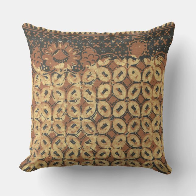 Almofada Padrão de Batik Kawung Indonésio Vintage Rústico (Frente)
