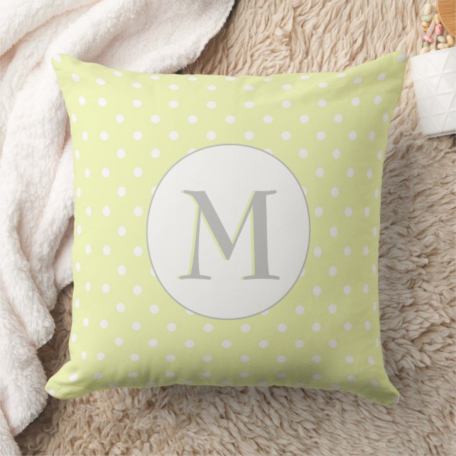 Almofada Padrão de Bolinhas Amarelo Pastel com Monograma (Cobertor)