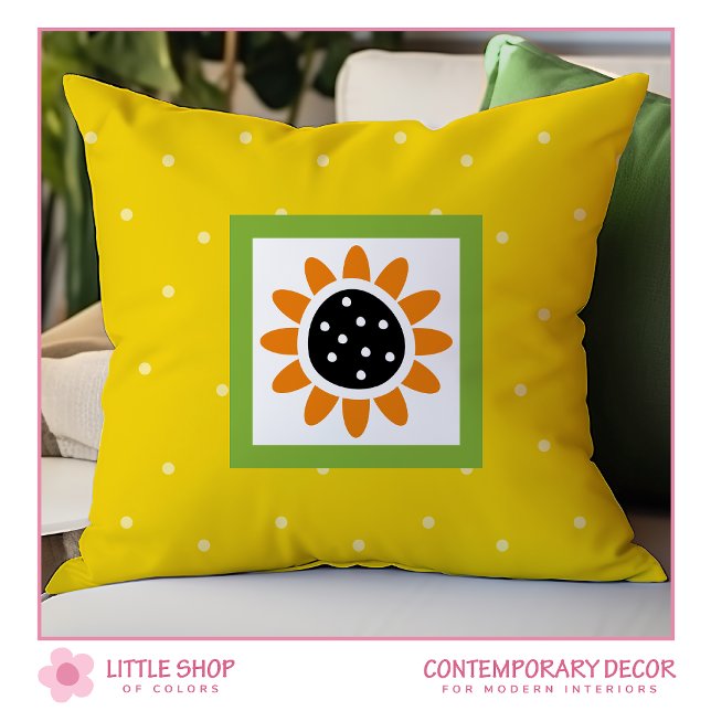 Almofada Padrão de Bolinhas com Girassol Amarelo Moderno (Criador carregado)