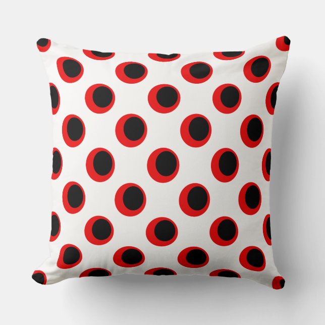 Almofada Padrão de Bolinhas Preto e Vermelho (Frente)