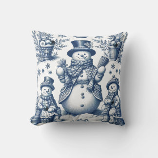 Almofada Padrão de Boneco de Neve Azul Toile Refinado