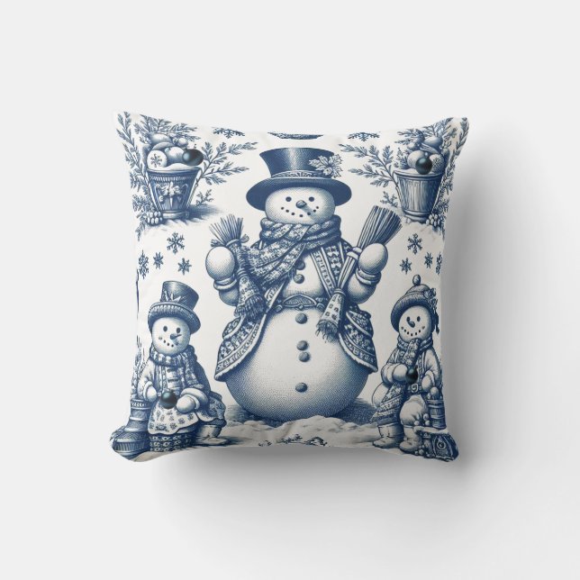 Almofada Padrão de Boneco de Neve Azul Toile Refinado  (Frente)