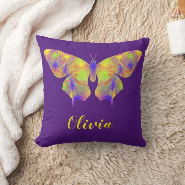 Almofada Padrão de borboleta psicodélica personalizado roxo (Cobertor)