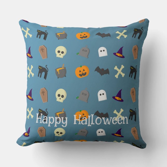 Almofada Padrão de Brincadeira Personalizada do Halloween (Frente)
