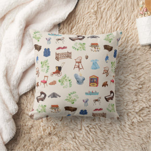 Almofada Padrão de Brinquedos para Berçário Vintage Neutro