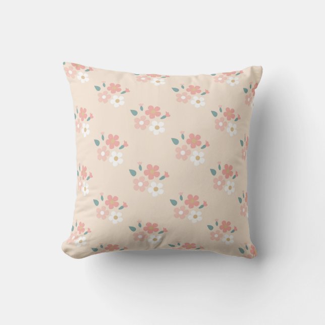 Almofada Padrão de Buquê Floral Suave (Frente)