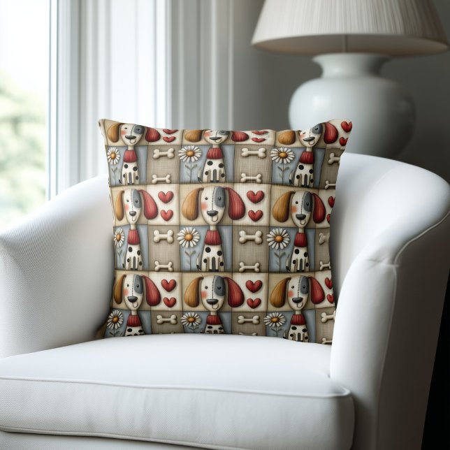 Almofada Padrão de Cachorro de Patchwork Country (Criador carregado)