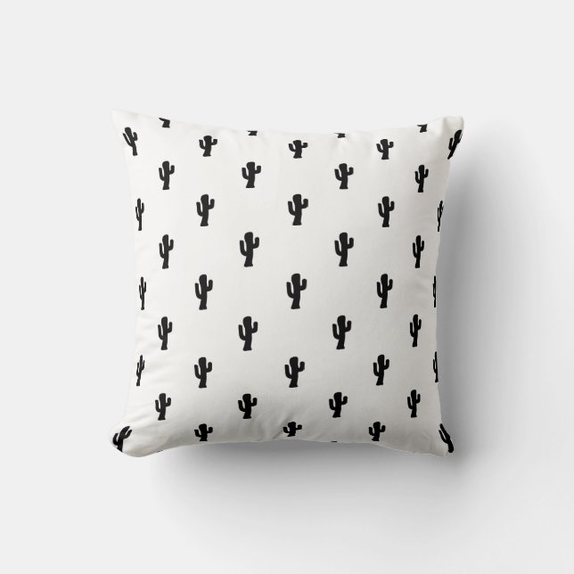 Almofada Padrão de Cacto Preto e Branco Moderno (Frente)