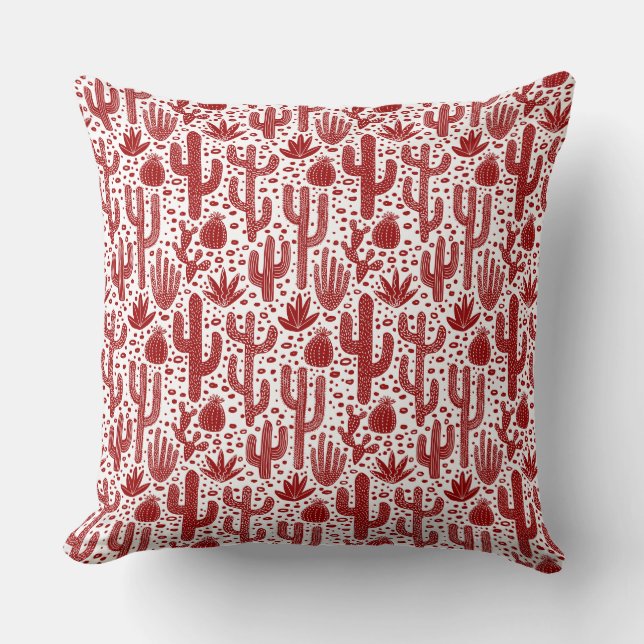 Almofada Padrão de Cacto - Vermelho Rubi e Branco (Frente)