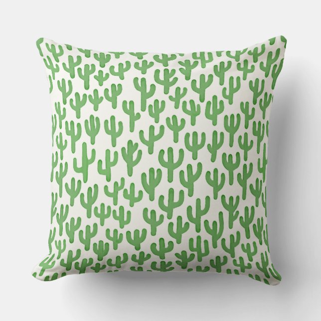 Almofada Padrão de Cactus de Aquarela - Verde (Frente)