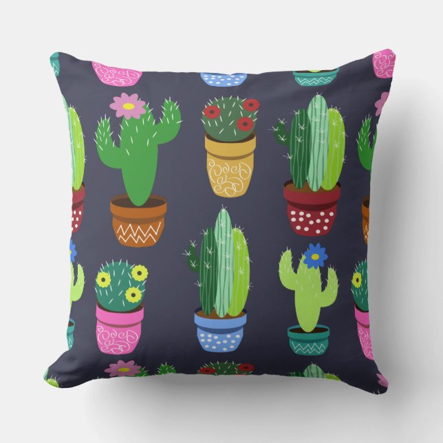 Almofada Padrão de Cactus de Cartoon Bonito (Frente)
