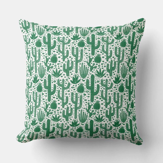 Almofada Padrão de Cactus - Floresta Verde e Branco (Frente)