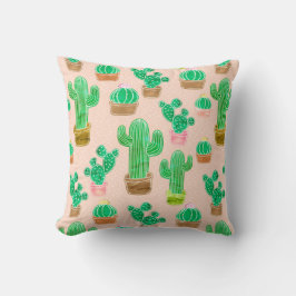Almofada Padrão De Cactus Potente Desenhado À Mão