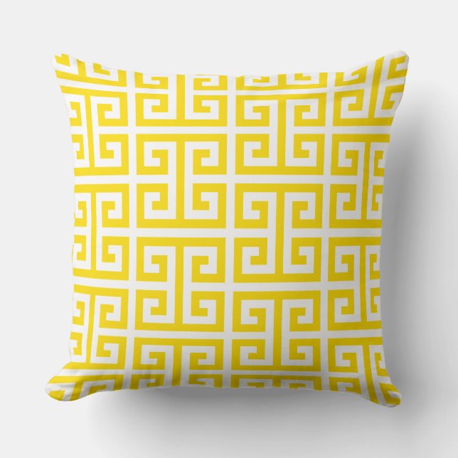 Almofada Padrão de Cadeia Grega Amarelo Dourado (Frente)