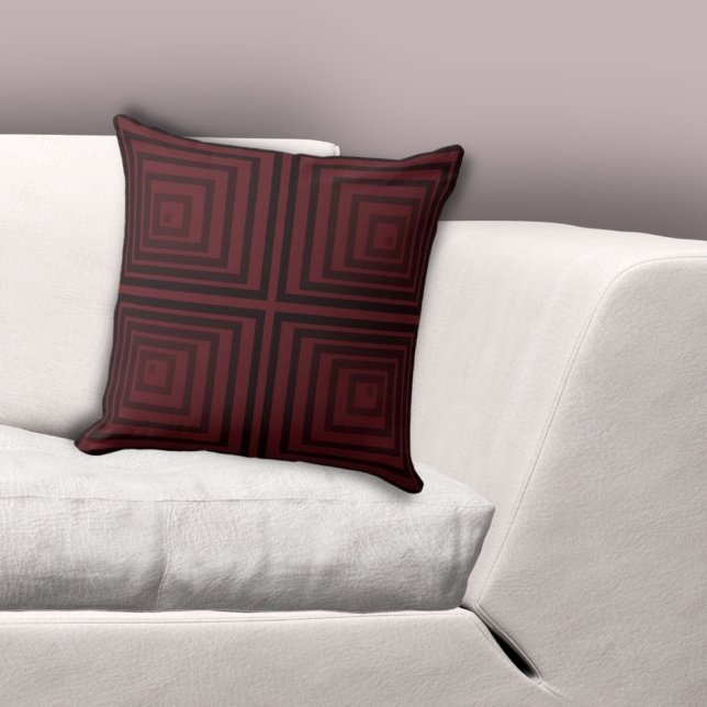 Almofada Padrão de Caixa Aninhada Vermelha na moda (Stylish Red Cornered Nested Box Pattern Throw Pillow)