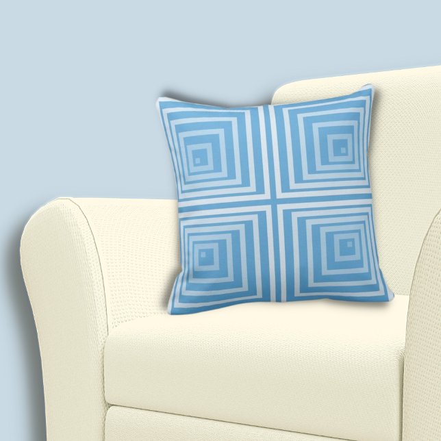 Almofada Padrão de Caixa Azul Aninhado na moda (Stylish Cornered Blue Nested Box Pattern Throw Pillow)