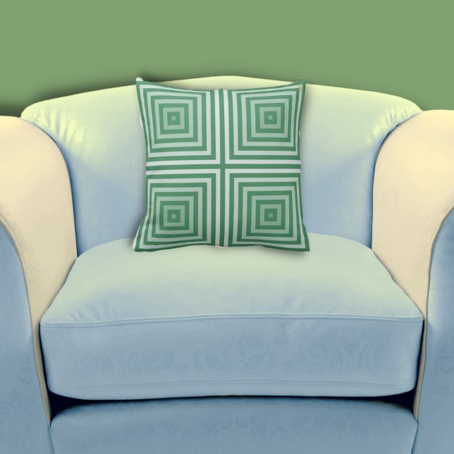 Almofada Padrão de Caixa com Aninhamento Geométrico Verde R (Regular Geometric Green Nested Box Pattern Throw Pillow, Living Room)
