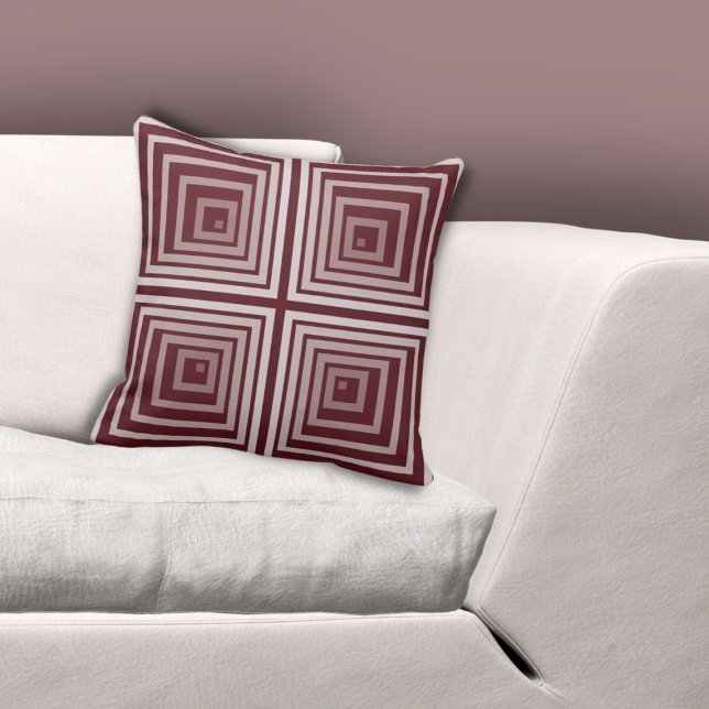 Almofada Padrão de Caixa Geométrica Vermelha com Quadrados  (Geometric Red Nested Square Cornered Box Pattern Throw Pillow)