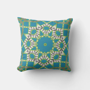 Almofada Padrão de Caleidoscópio de Zebra Verde Azul