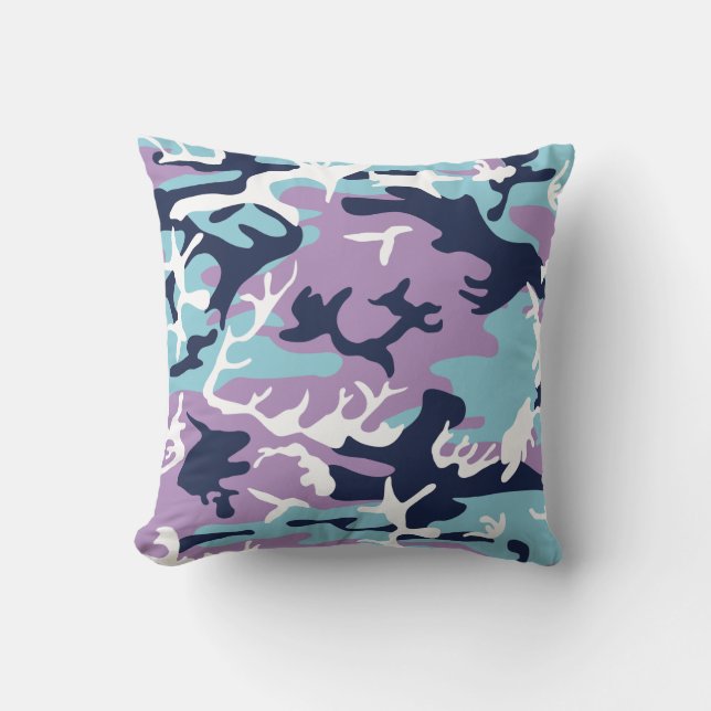 Almofada Padrão de Camo - Marinho azul roxo Branco (Frente)