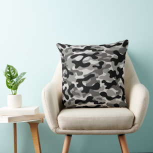 Almofada Padrão de Camuflagem Preto Cinza Branco