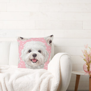 Almofada padrão de cão de vara maltês,