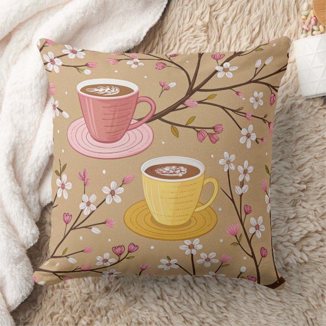 Almofada Padrão de Capa de Café Flor de Cerejeira (4) (Cobertor)