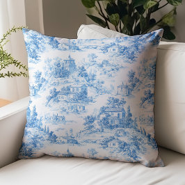 Almofada Padrão de Casas Rurais Toile de Jouy Azul