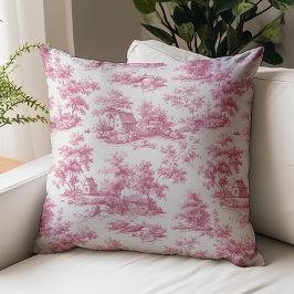 Almofada Padrão de Cena Rústica em Rosa Vintage Toile de Jo