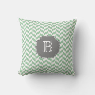 Almofada Padrão de Chevron Aqua Herringbone com Monograma
