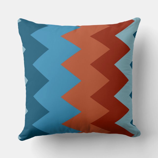 Almofada Padrão de Chevron Azul e Laranja (Verso)