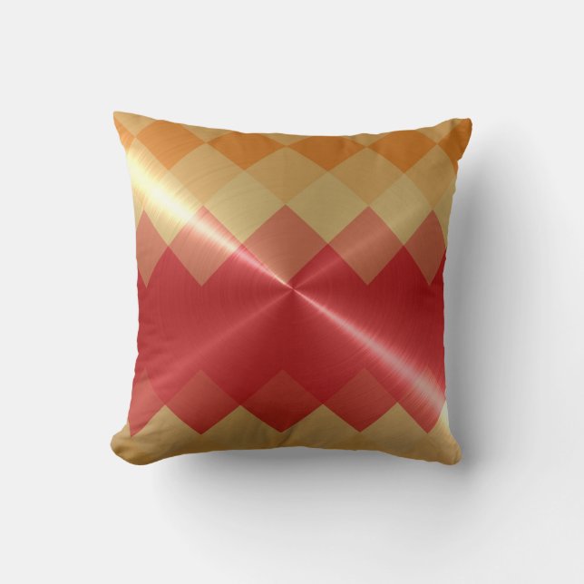 Almofada Padrão de Chevron Laranja Vermelho (Frente)