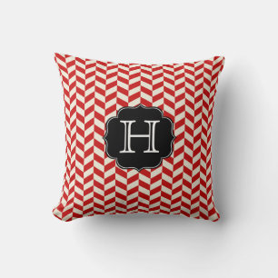 Almofada Padrão de Chevron Red Herringbone com Monograma