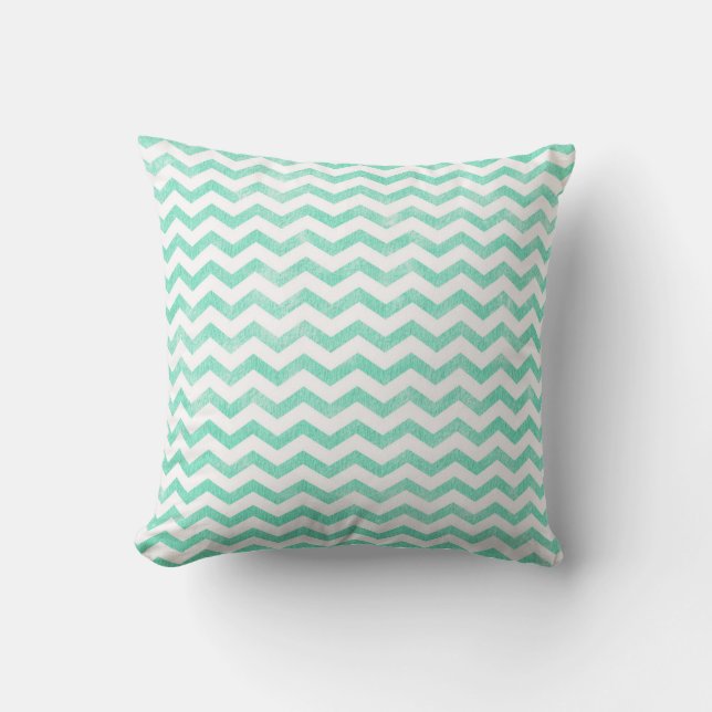Almofada Padrão de Chevron Verde Menta e Branco (Frente)