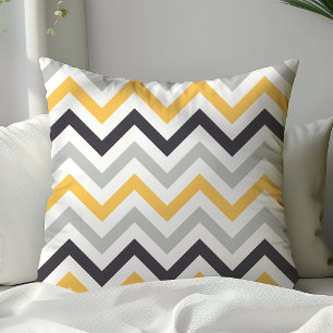 Almofada Padrão de Chevron Zigzag Preto Amarelo e Cinza