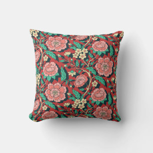 Almofada Padrão de Chinoiserie Floral Vermelha e Rosa