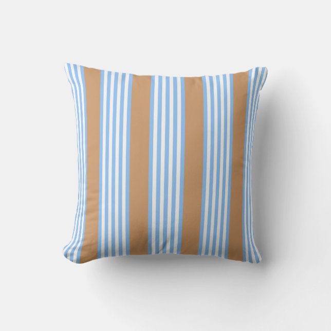 Almofada Padrão de cinco faixas azul e branco com bronzeado (Frente)