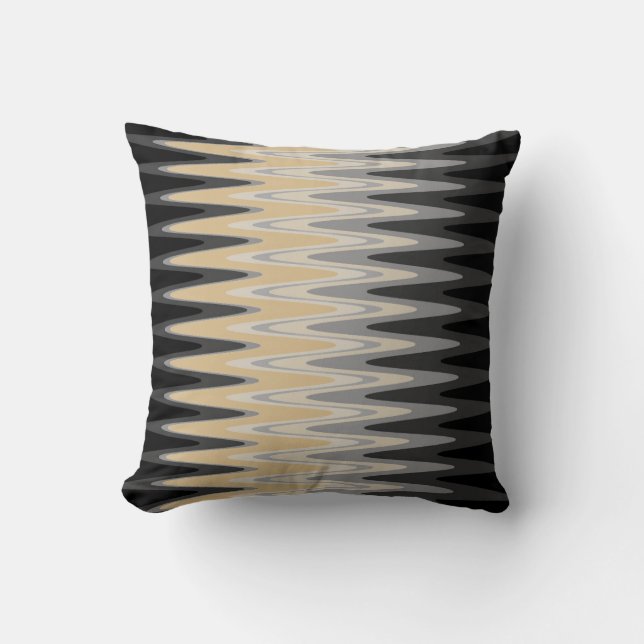 Almofada Padrão de Cinza Amarelo Preto Zig Zag (Frente)