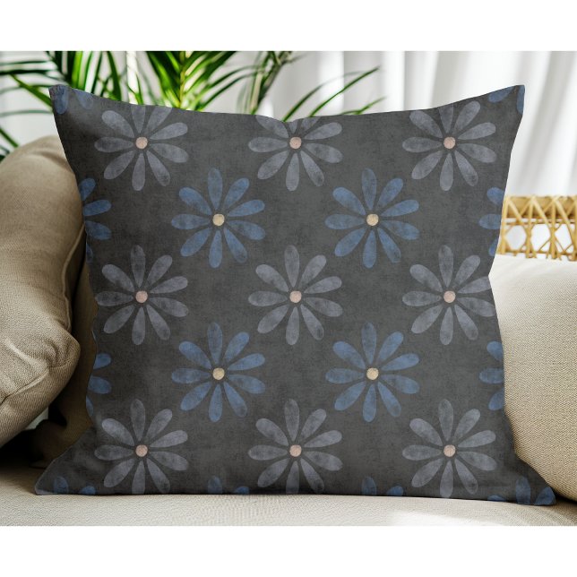 Almofada Padrão de Cinza azul moderno e simples preto (Criador carregado)