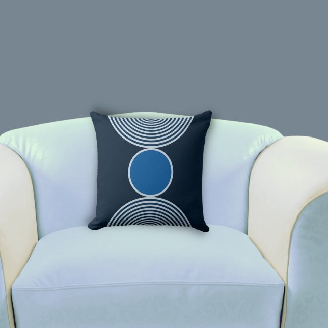 Almofada Padrão de Círculo Azul Geométrico na moda (Stylish Geometric Blue Circle Pattern Throw Pillow, Living Room)