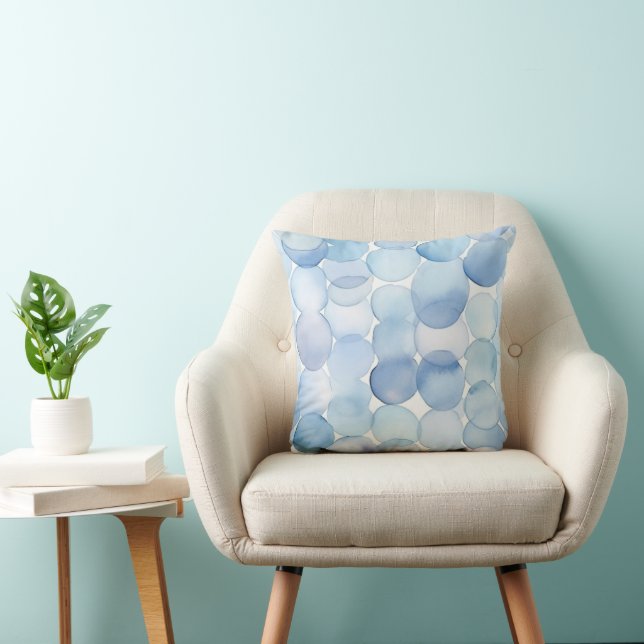 Almofada Padrão de Círculos em Azul Pastel Aguado Branco (Cadeira)