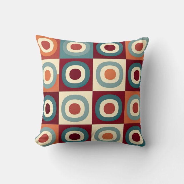 Almofada Padrão de Círculos Geométricos Retroativos da Vint (Frente)