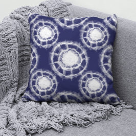Almofada Padrão de Círculos Shibori Azul e Branco