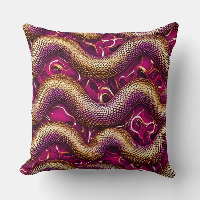 Almofada Padrão de Cobras Rosa 🐍💗 Decoração de Réptil Ous (Frente)