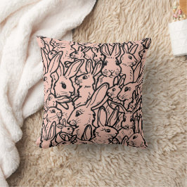 Almofada Padrão de coelho rosa e preto desenhando coelhinho