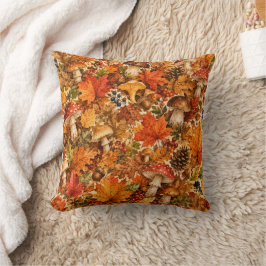 Almofada Padrão de Cogumelo da Floresta de Outono | Folhas 