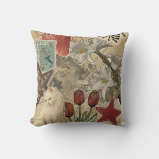 Almofada Padrão de Colagem Floral de Gato – Design Artístic