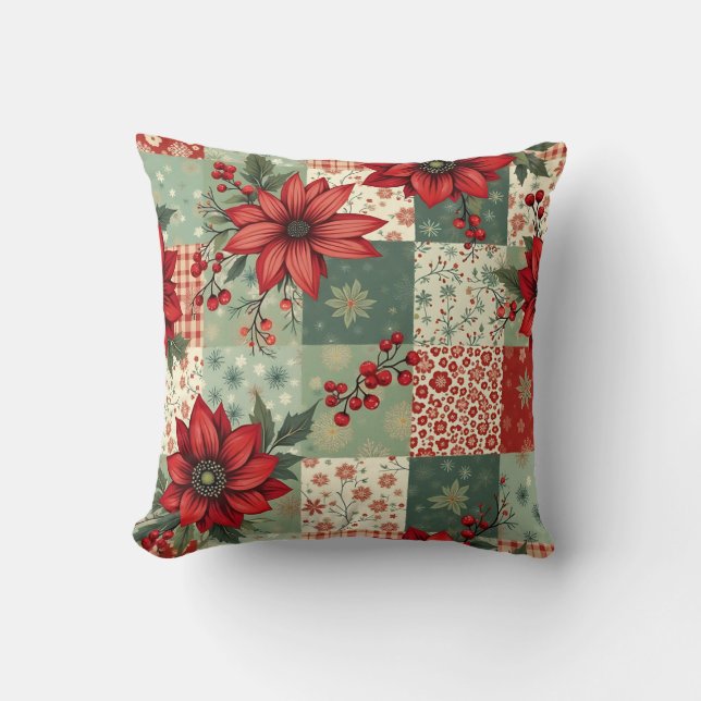 Almofada Padrão de Colcha de Natal Floral Vintage Caprichos (Frente)